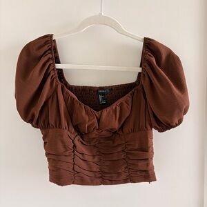 Forever 21 Brown Puff Sleeve Top